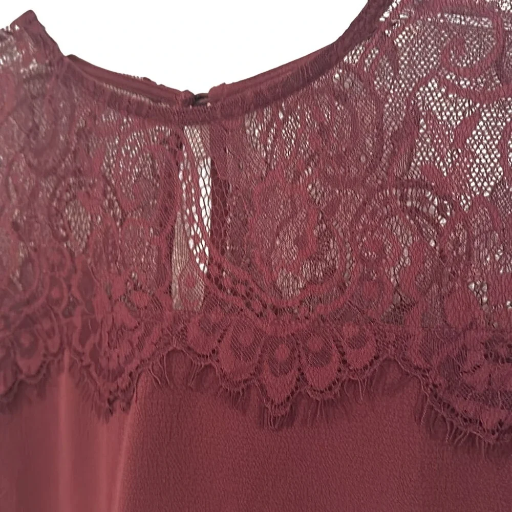 DO+BE Lace Yoke Bell Sleeve‎ Babydoll Dress Women's Small Burgundy Party Dainty